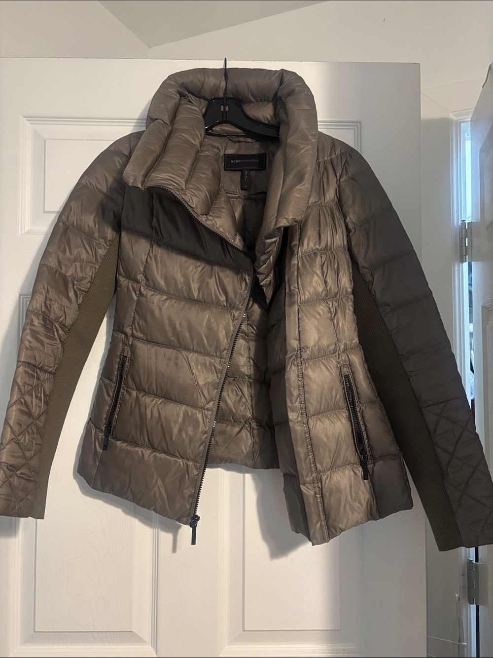 BCBG Taupe Quilted Puffer Jacket